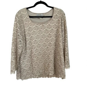 Dress Barn Women’s 3/4 Scalloped Sleeve Tan Lace Square Neck Blouse Sz 22/24 GUC